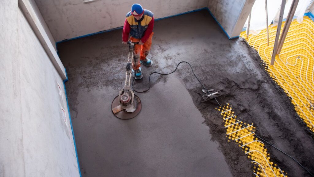 EPS isolerende chape wordt bovenop vloerverwarming geplaatst
